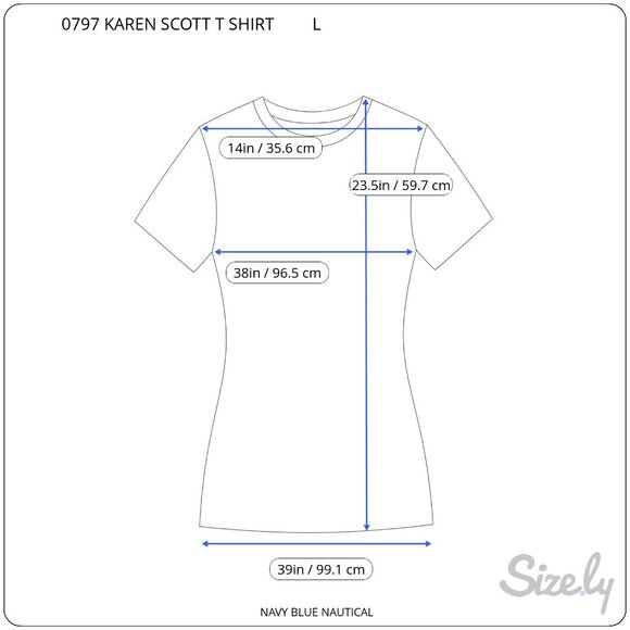 Karen Scott Nautical Sailor T Shirt Women's L Navy Blue Embroidered Knit Stretch - Picture 3 of 12